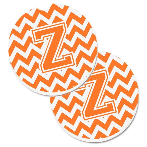 Carolines Treasures Letter Z Chevron Orange and White Cup Holder Car Coaster, PK2 CJ1046-ZCARC - main
